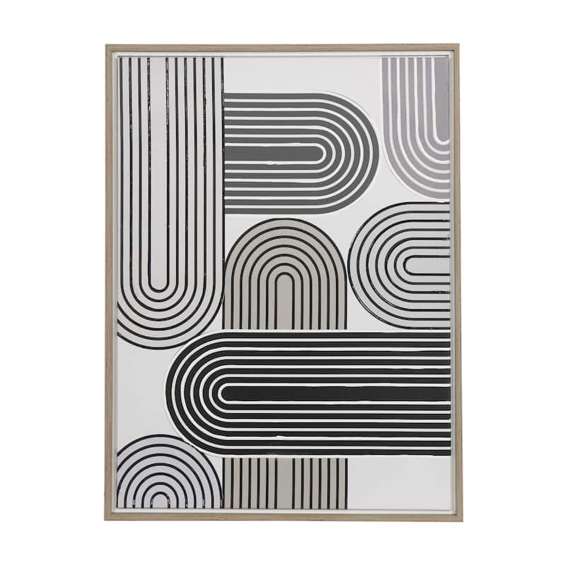 Cream Canvas Art Deco Linear Arched Abstract Framed Wall Art with Gold Foil Accents