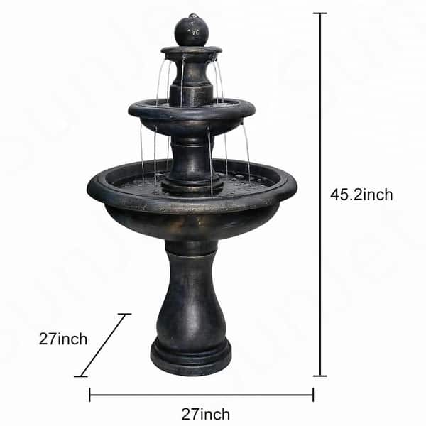 Outdoor Water Fountain High Tiers Round Fibre Reinforced Concrete Design for Home Garden Patio Yard Decor