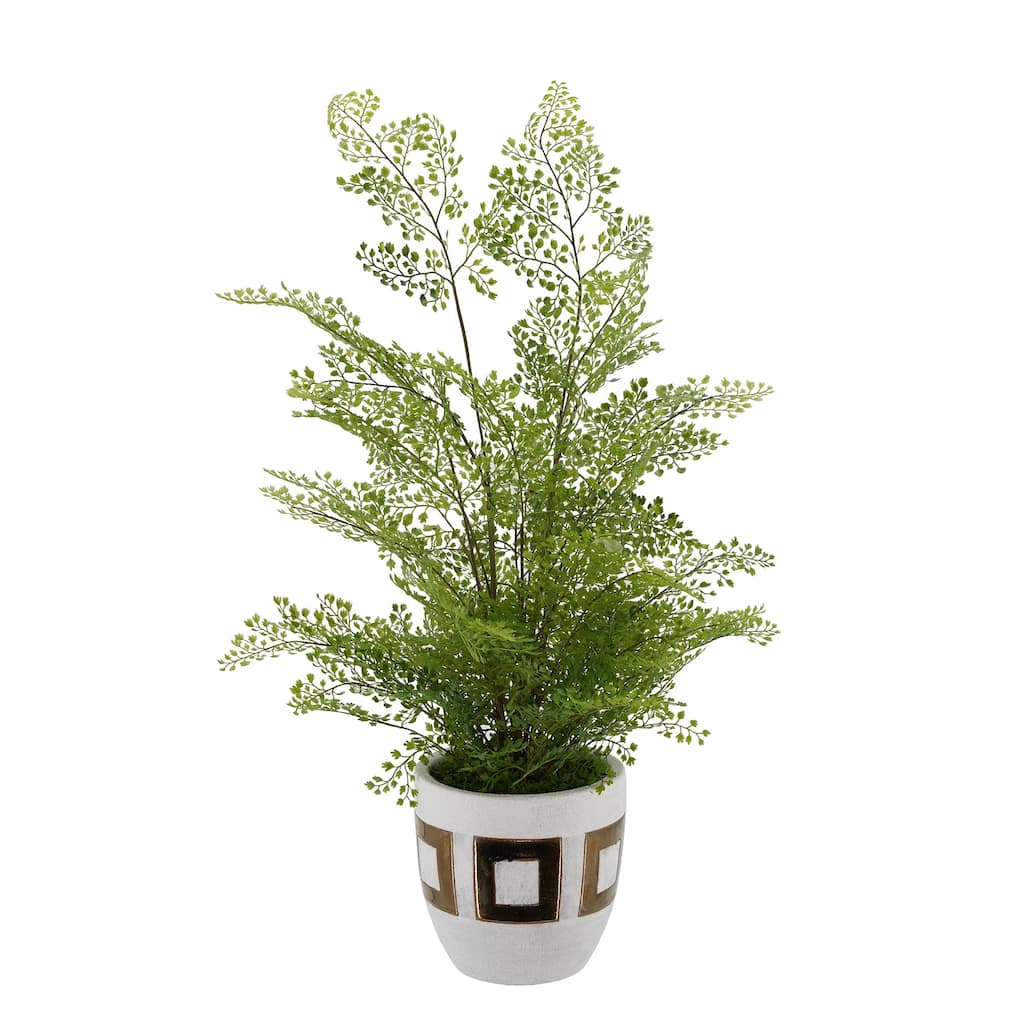 Faux Maidenhair Fern in Gold/ White Ceramic Vase - 31"