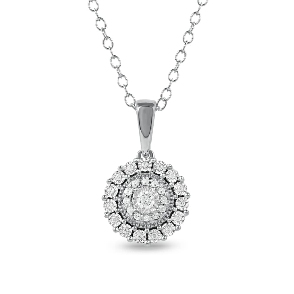 1/6ct Diamond Miracle Plate Floral Halo Pendant Necklace in Silver for Women - White