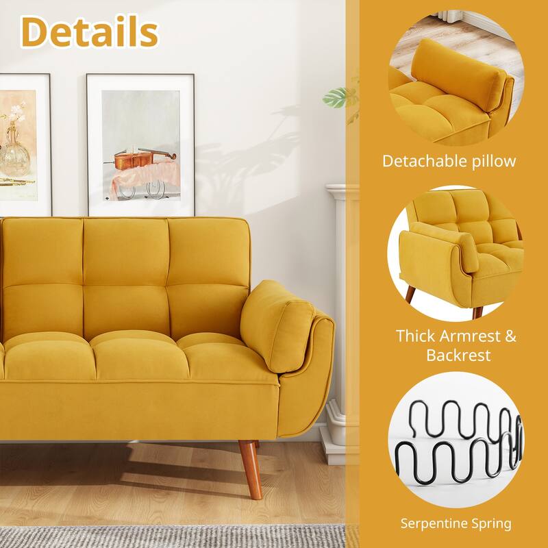 75.39 IN. Futon Sofa Bed, Convertible Upholstered Couch Sleeper with Reclining Sleeper Split Tufted Back