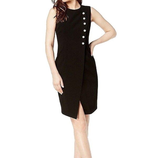 calvin klein black dress with pearl neckline