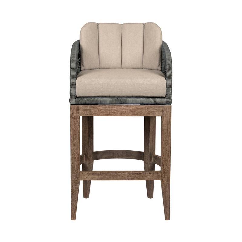 Kimi 30 Inch Outdoor Patio Barstool Chair, Olefin and Gray Woven Rope