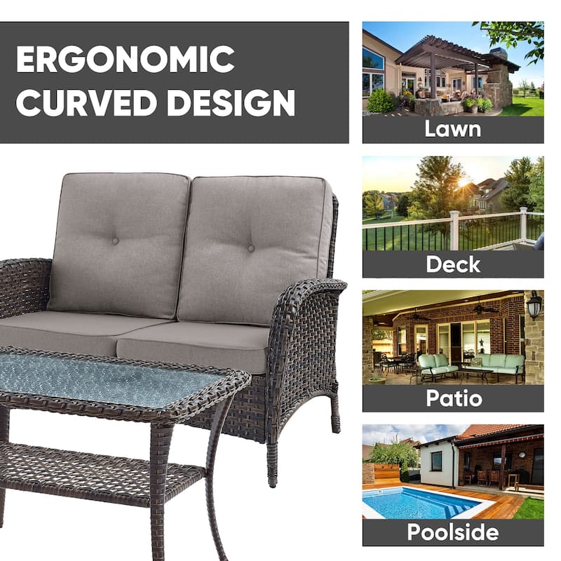 Outdoor Patio Loveseat Sofa with Coffee Table