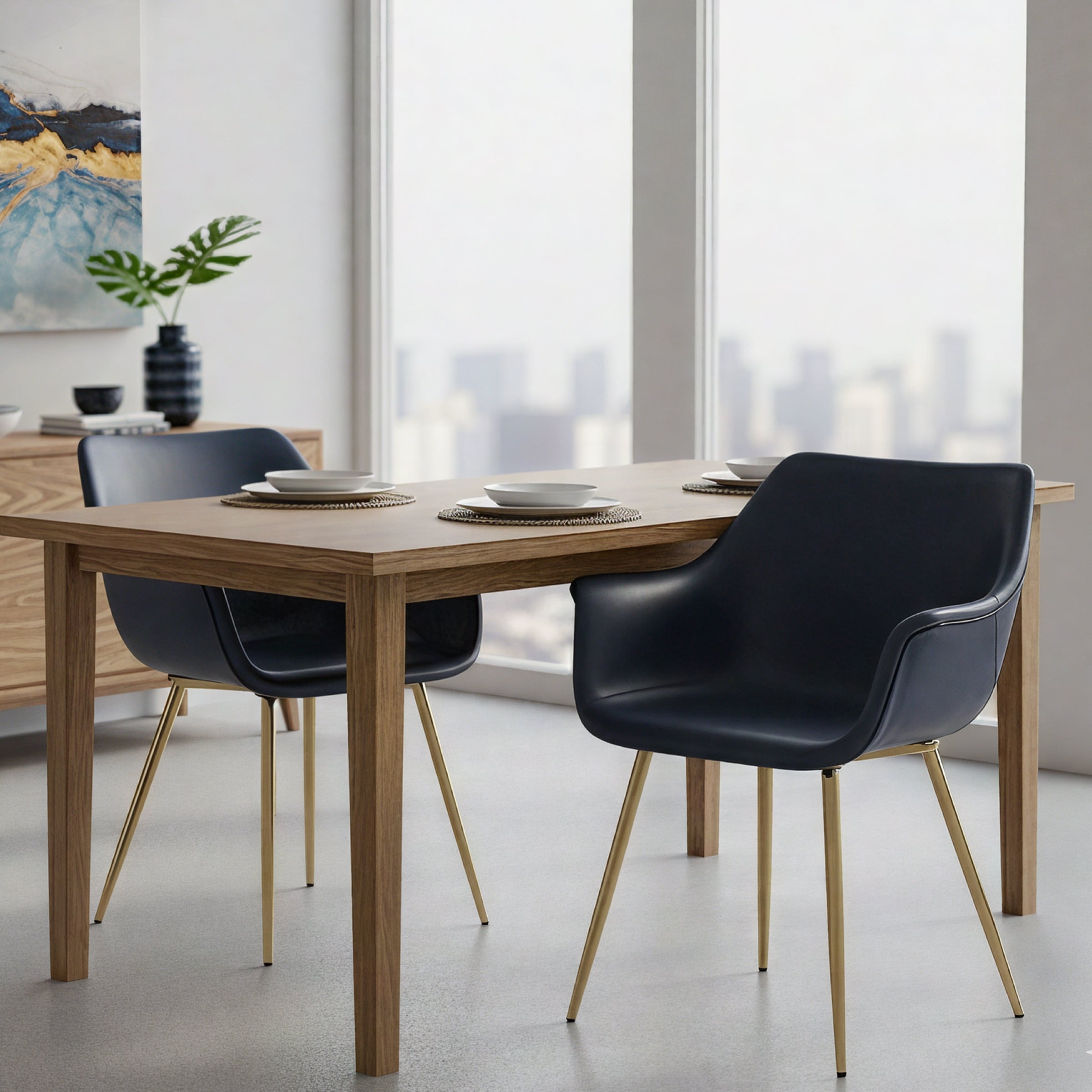 Markley Mid-Century Distressed Leather Dining Armchair Set of 2 - Gold Metal Legs Upholstered Modern Side Chair with Arms