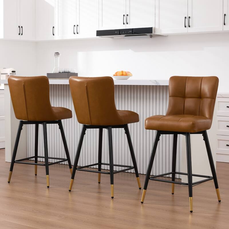 Faux Leather Swivel Counter Height Barstools Set of 2 with High Back - 38.98"H x 17.72"W x 21.26"D