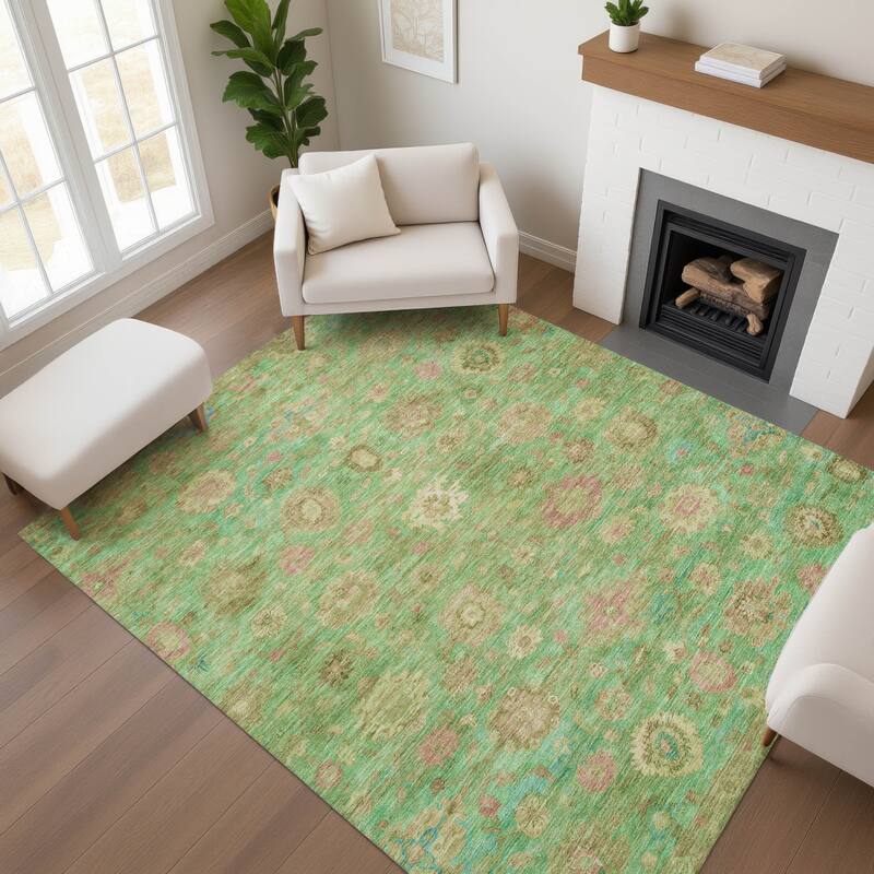 Premium Washable Super Soft Vintage Traditional Mayfield Rug - Lime - 8' x 10'