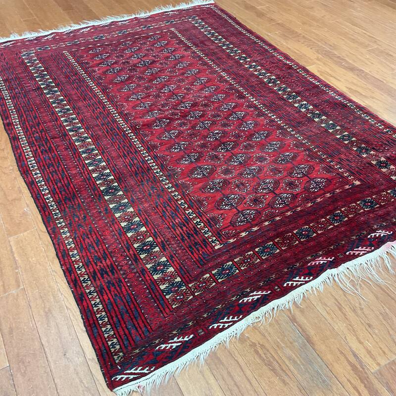 HERAT ORIENTAL Antique 1960's Handmade Turkoman Wool Rug - 4'2" x 6'1"