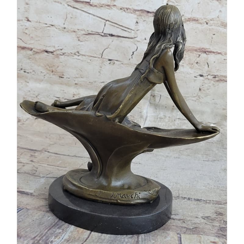 Bronze Sculpture Of A Young Girl On A Marble Base - Original Signed Art By J. Mavchi