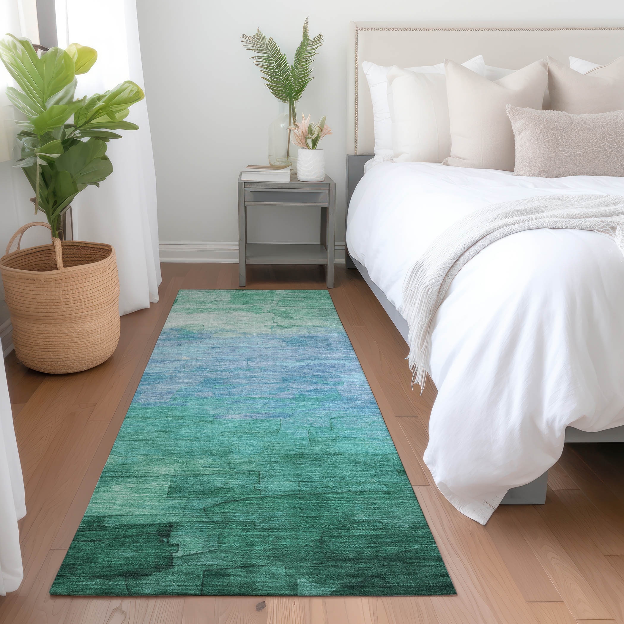 Machine Washable Indoor/ Outdoor Abstract Watercolor Chantille Rug
