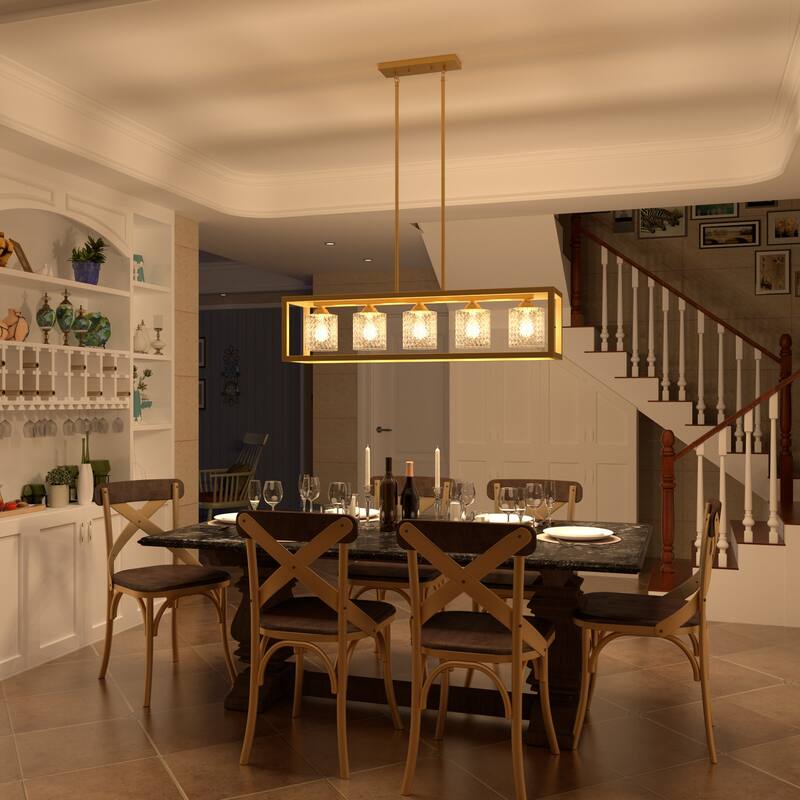 37in Mid-century Modern 5-light Crystal Rectangle Chandelier for Dining Room - 37 inches