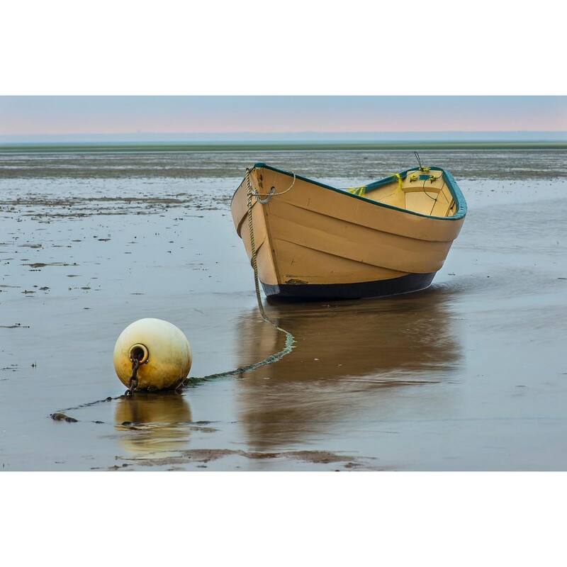 Yellow Dory Boat Waiting for High Tide by Wayne Collamore Art Poster - Print On Demand