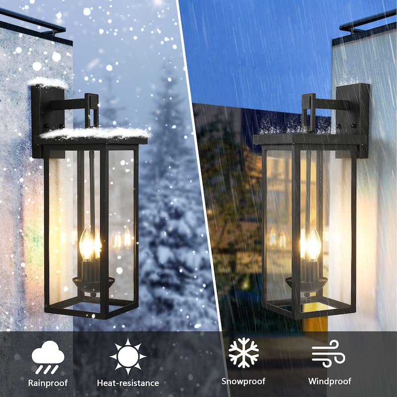 1-Pack 22.0" Outdoor Wall Lantern with Dusk to Dawn Sensor, Clear Glass Panels, Weatherproof Exterior Light(No Bulbs)