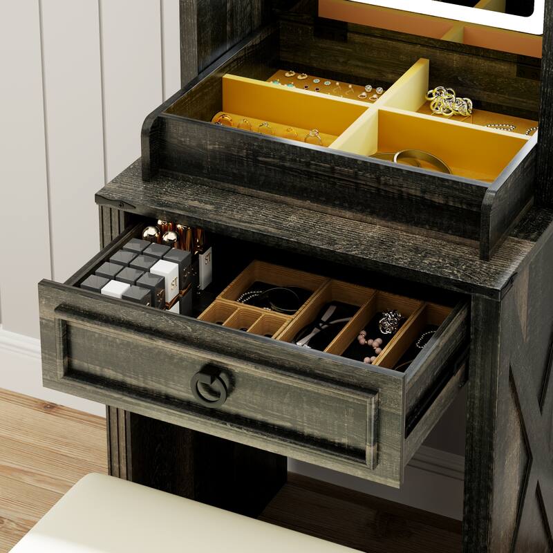 Makeup Vanity with Led Light and Hidden Storage