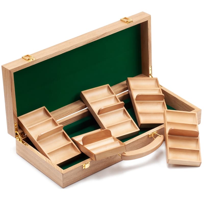 GSE™ 500pcs Casino Deluxe Wooden Poker Chip Case with 5 Wooden Chip Trays - Yellow