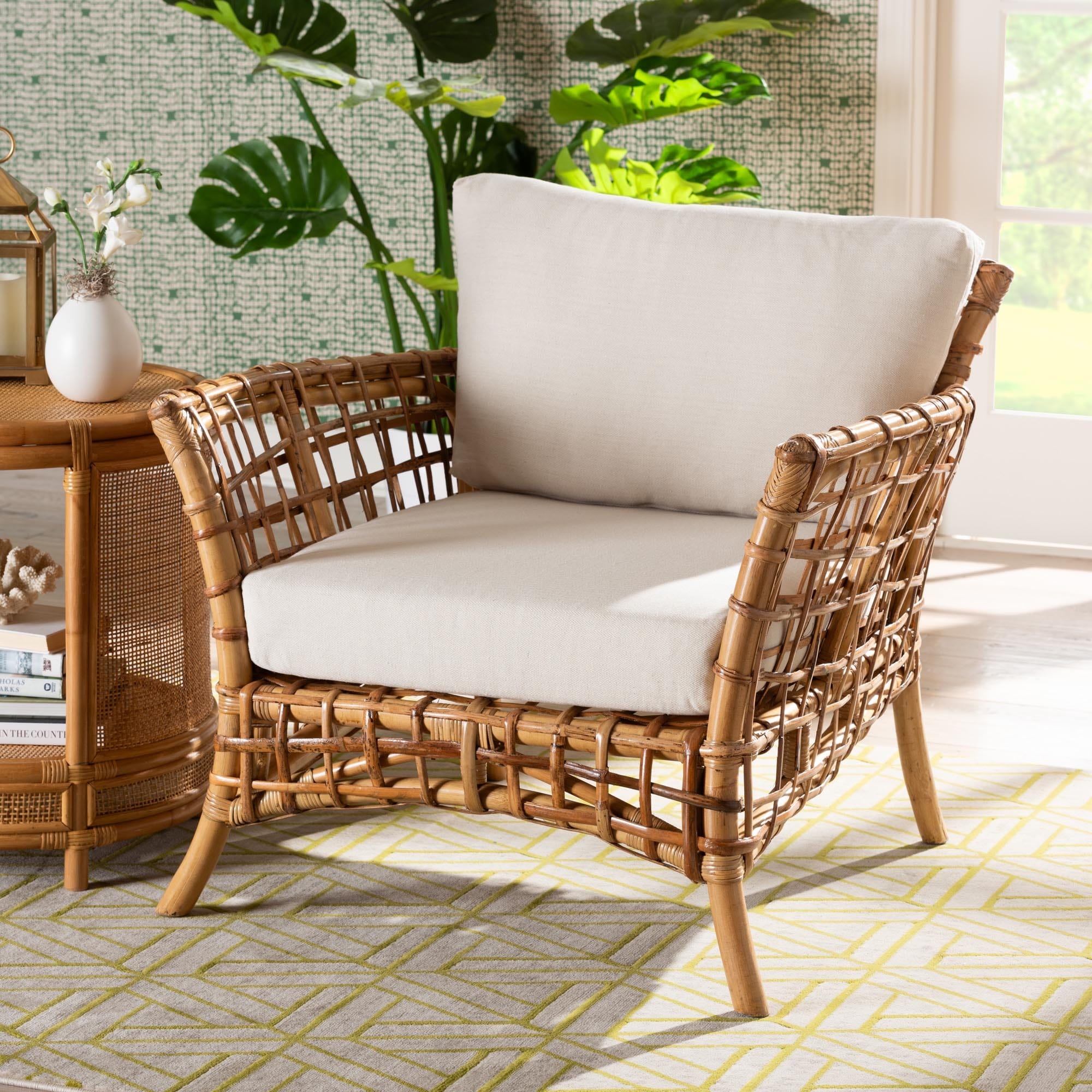 Wicker rattan top accent chairs