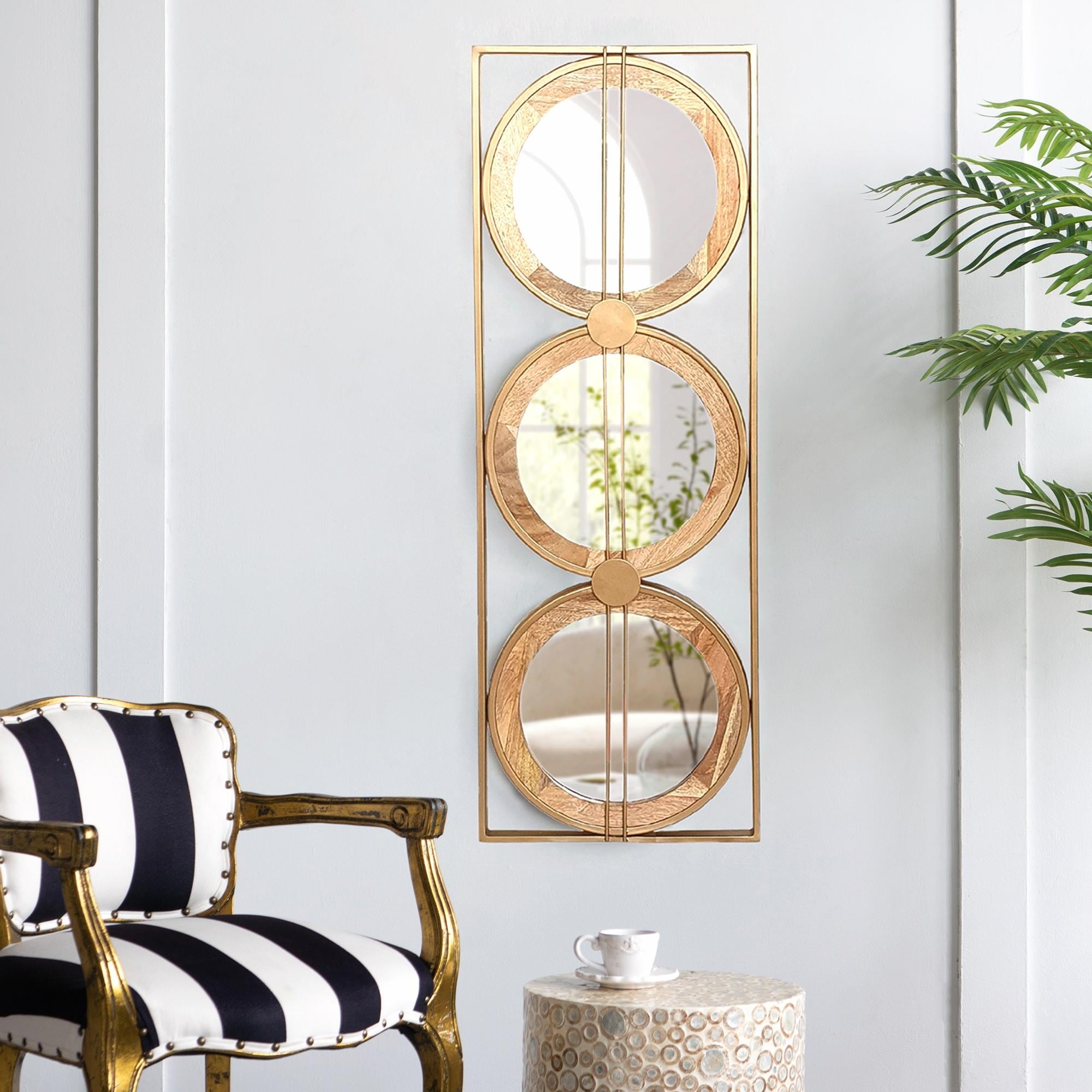 3 Mirror Piece Wall Mirror in Gold Rectangular Frame