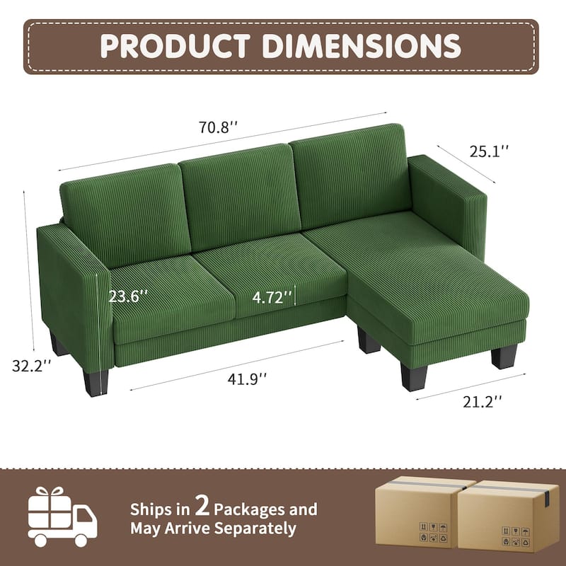 Furniwell L-Shaped Modular Sofa, 3 Seat Sleeper, Combination Sofa, Living Room Sofa