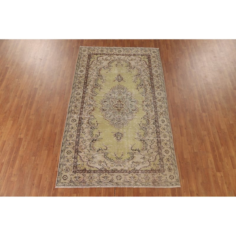 Light Green Anatolian Distressed Vintage Area Rug Handmade Wool Carpet - 5'6"x 9'2"