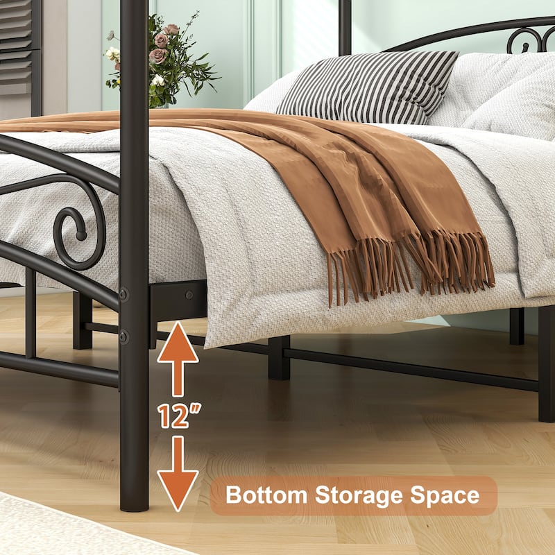 Full/Queen Size Metal/Wood Vintage style Canopy Bed Frame Platform Bed Frame