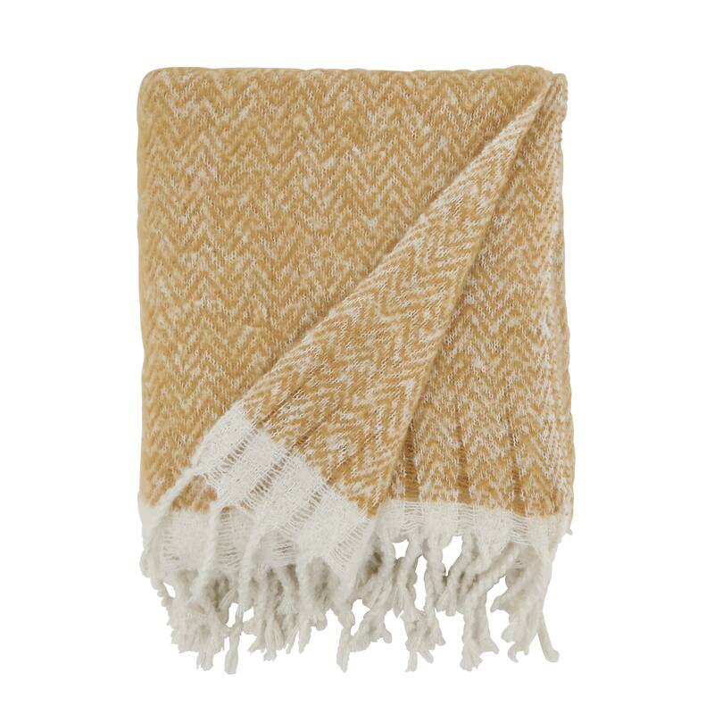 Chic Herringbone Fringed Throw
