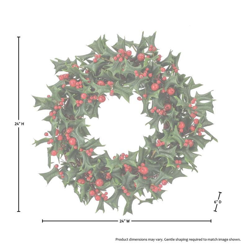 24" Pacific Northwest Holly With Berry Wreath
