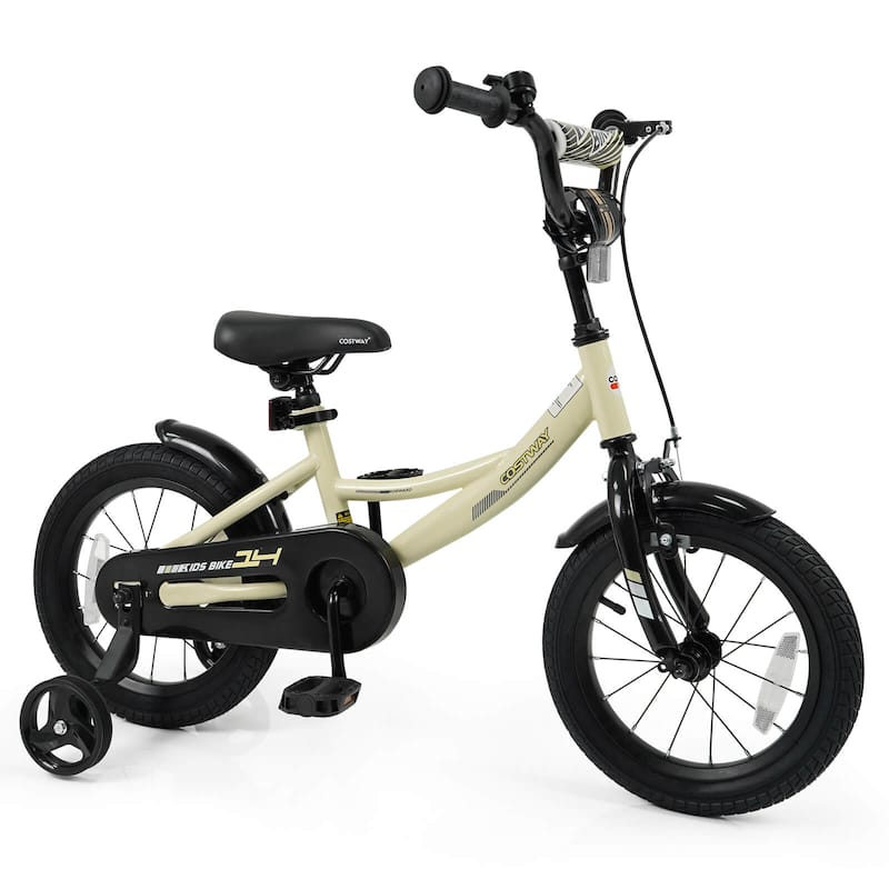 Costway 14" Kids Bike with Removable Training Wheels Adjustable Seat & - See Details - 14"-Beige
