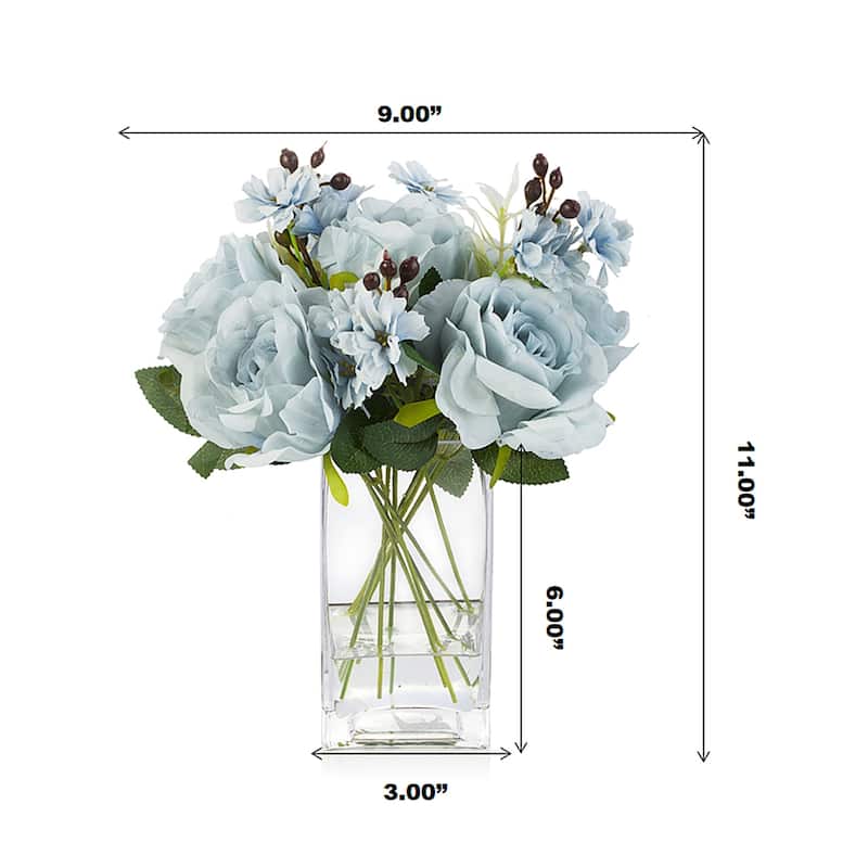 Enova Home Mixed Artificial Silk Roses Flowers Arrangement in Clear ...