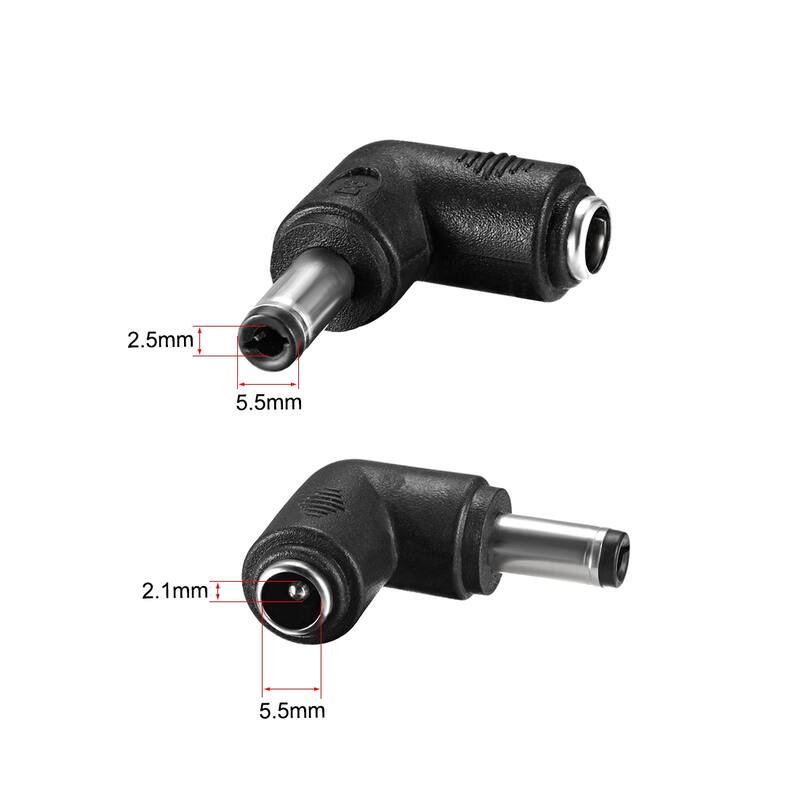 DC Power Connector Right Angle 5.5x2.5mm Male to 5.5x2.1mm Female 5Pcs - Black - 5.5x2.5mm M to 5.5x2.1mm F 5Pcs