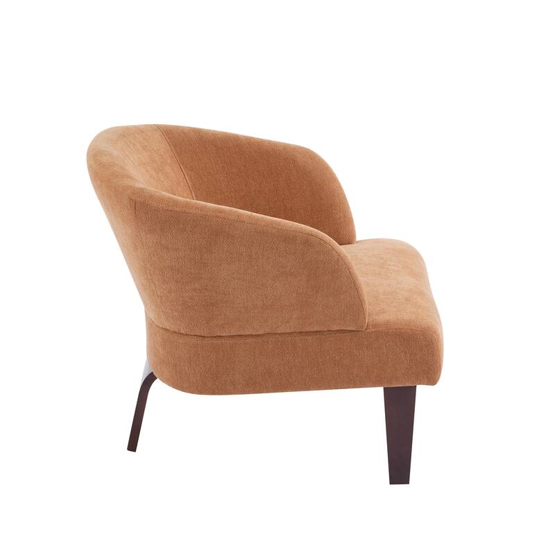 Modern Accent Chair with Round Back & Wooden Legs - Mid-Century Inspired Lounge Chair - Soft Fabric Upholstery