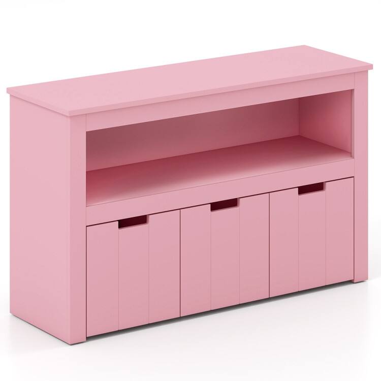 Kid Toy Storage Cabinet 3 Drawer Chest with Wheels Large Storage Cube Shelf - 40" x 13" x 24.5" (L x W x H) - Pink