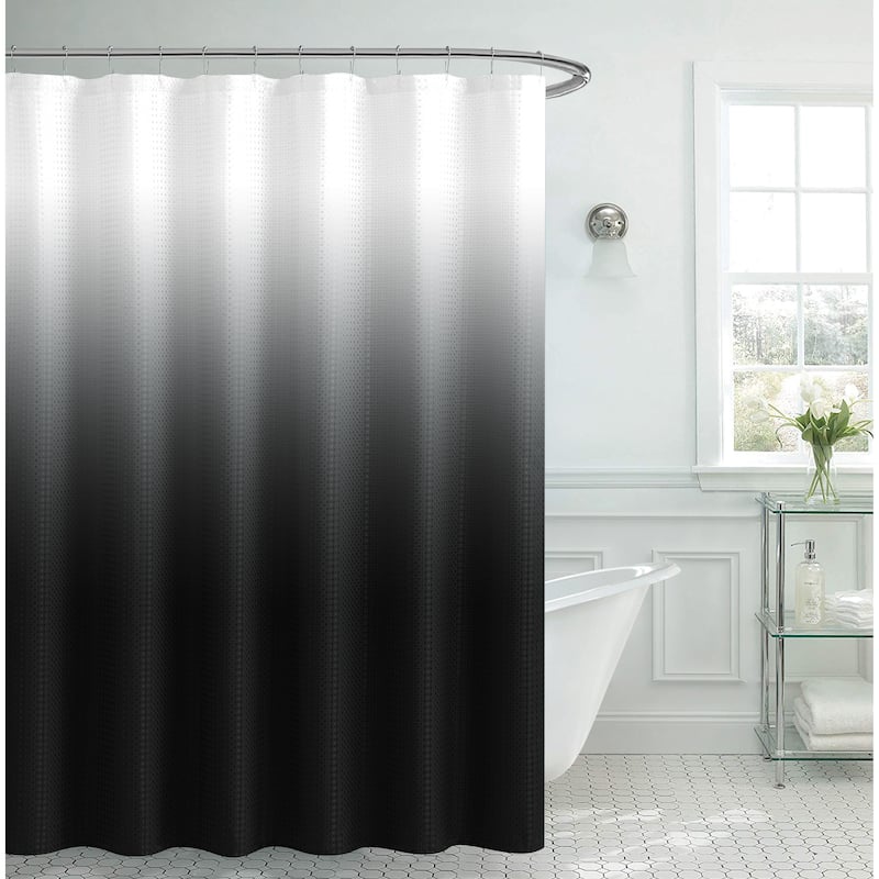 Creative Home Ideas Ombre Waffle Weave Shower Curtain w/12 Metal Rings - Black