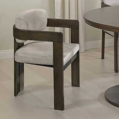 Diny Dining Armchair, Gray Polished Microfiber, Walnut Brown Wood
