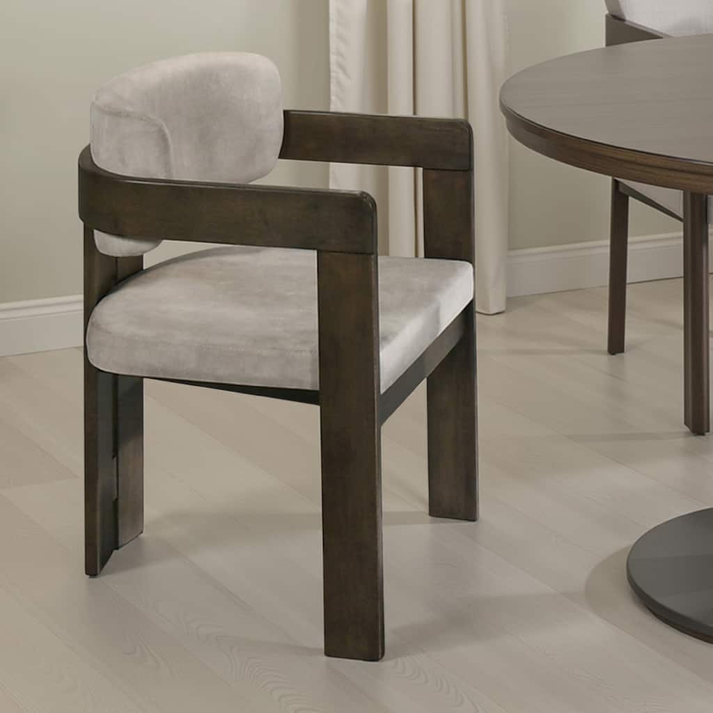 Diny Dining Armchair, Gray Polished Microfiber, Walnut Brown Wood
