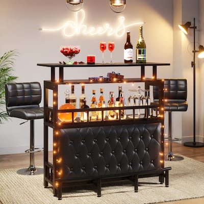 Bar Unit for Home Liquor, Black Entertainment Bar Upholstered Bar Table with Storage