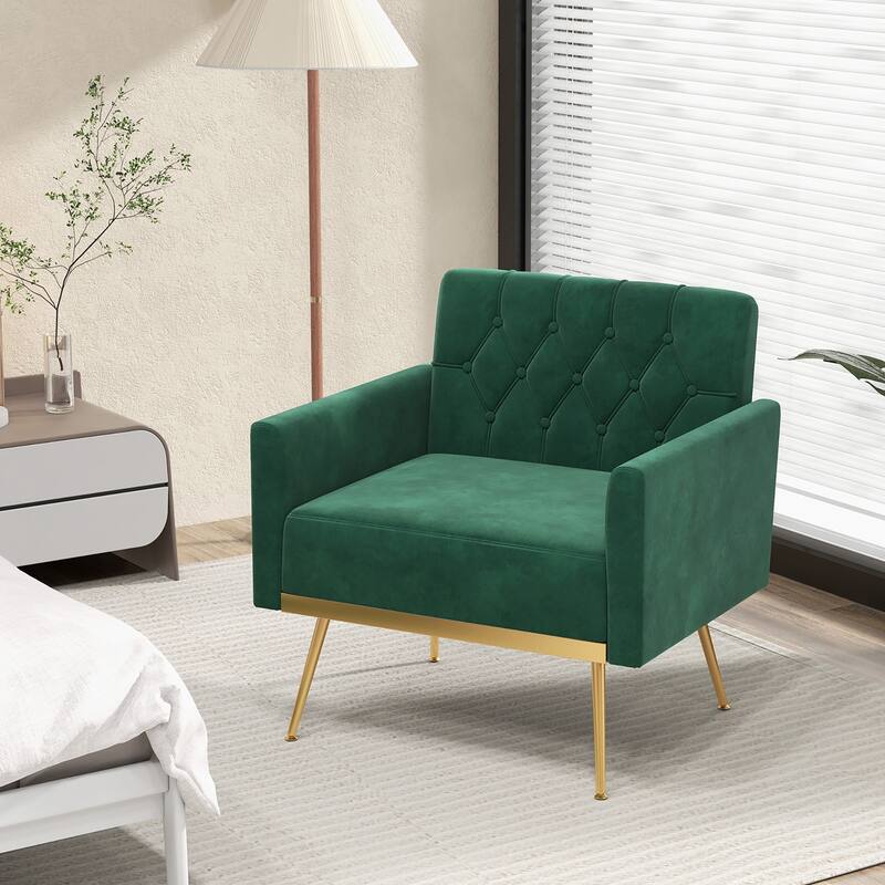 Gymax 2PCS Modern Velvet Accent Chair w/ Button Tufted Back Golden