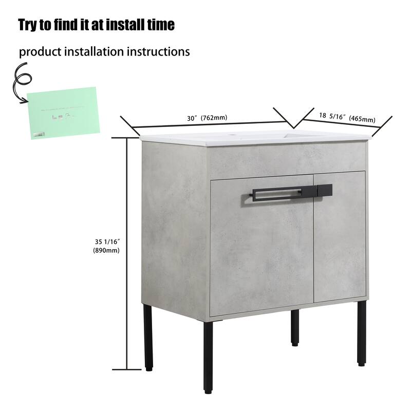 30" FreeStanding Bathroom Vanity with Sink, Floor Stand Bathroom Vanity with Soft Close Door and Adjustable shelf