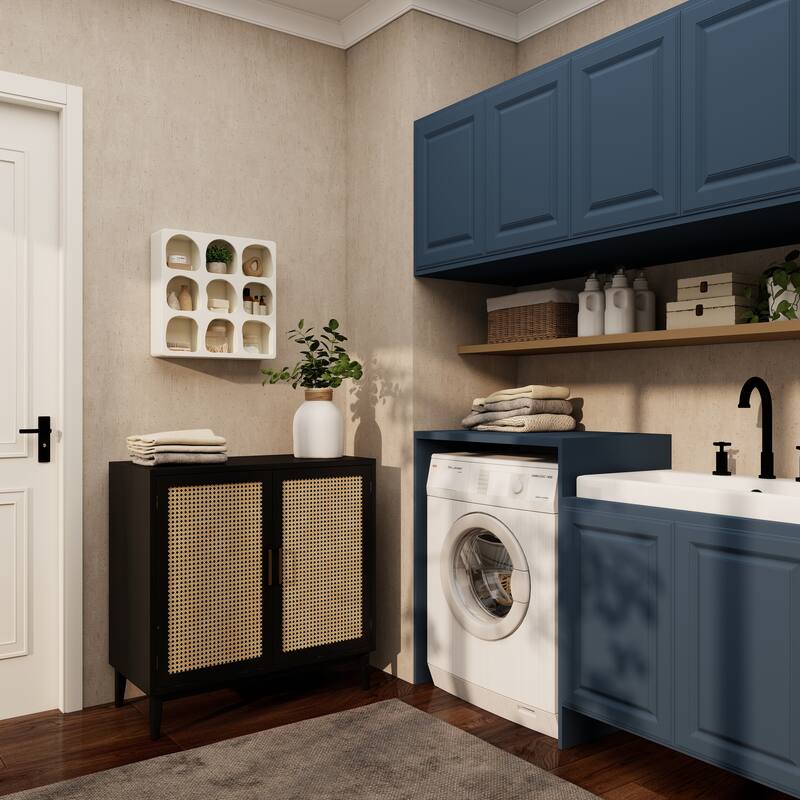 Cream or Black Wood 9 Shelf Geometric Room Wall Shelf