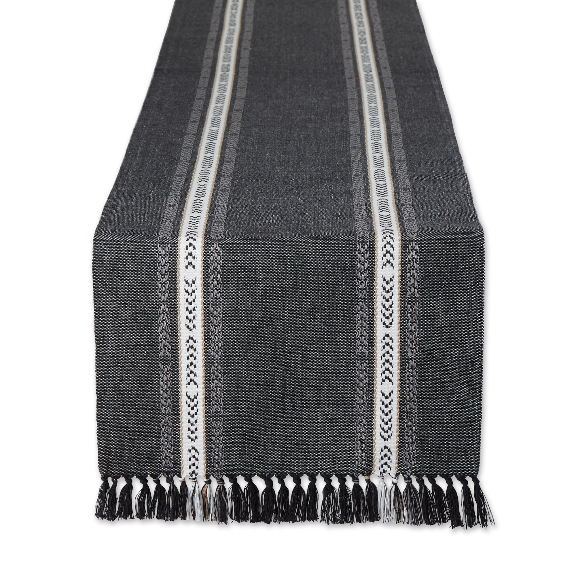 DII Dobby Striped Fringe Ribbed Table Runner