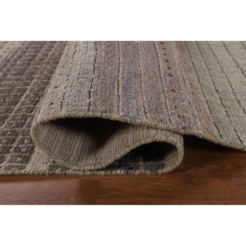 Striped Moroccan Style Area Rug Hand-Knotted Wool Carpet - 8'0" x 10'3"