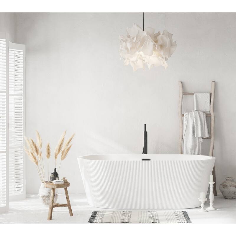 Vincent Bathtub in Glossy White - Glossy White with Matte Black Trim - 67"