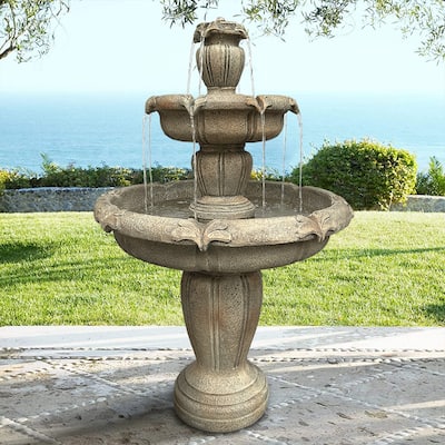 48''H 3-Tiered Modern Glass Fiber Outdoor Waterfall Fountain
