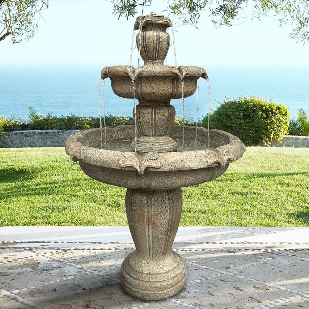 48''H 3-Tiered Modern Glass Fiber Outdoor Waterfall Fountain