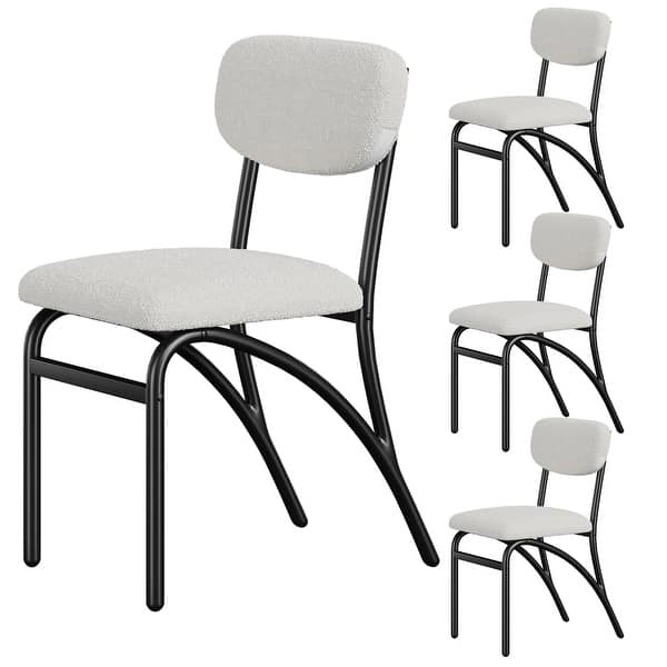 Set of 4 Boucle Upholstered Dining Chairs Metal Legs - Bed Bath ...