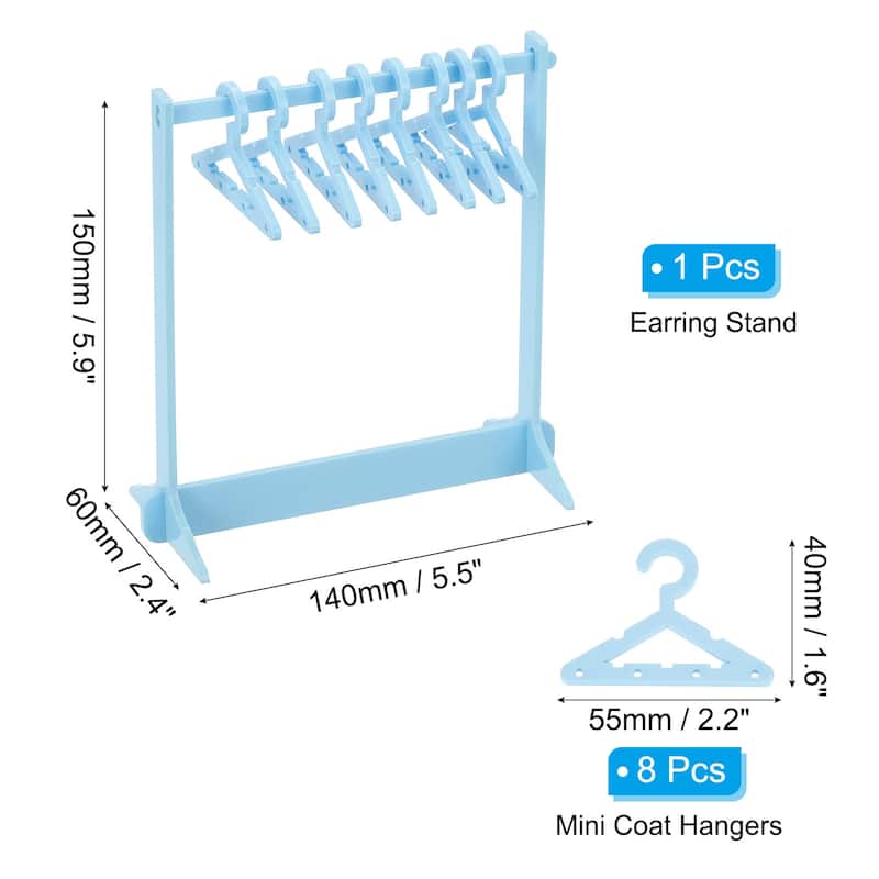 1 Set Earring Holder 8 Coat Hanger, Acrylic Earring Organizer Stands - Blue
