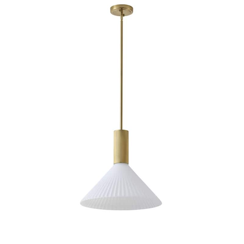 Brass Pendant Light White Jade Acid Washed Glass Adjustable Rod Modern Large Cone