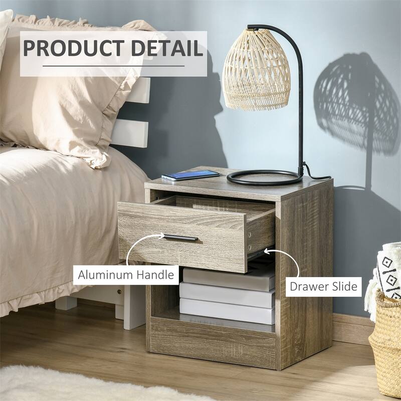 Modern Bedside Table with Storage Shelf and Drawer