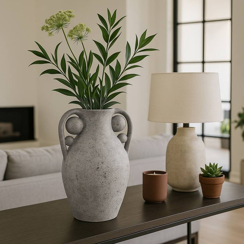 Terracotta Amphora Vase with Orbs Under Handles - Gray, 26"