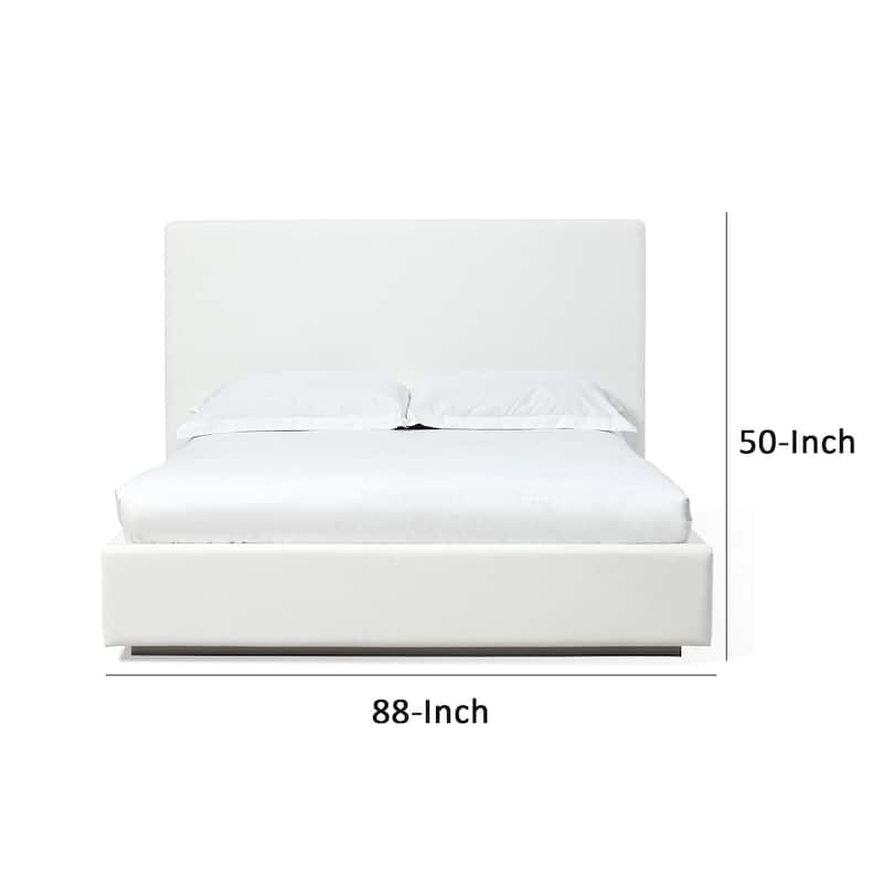 Uma King Size Platform Bed, Tall Panel Headboard, Cream Canvas Upholstery