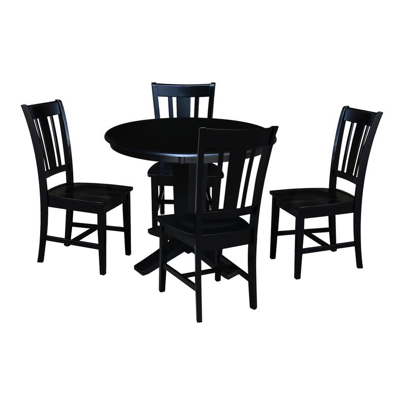 36 in Solid Wood Round Top Pedestal Dining Table with 4 Dining Chairs - Black